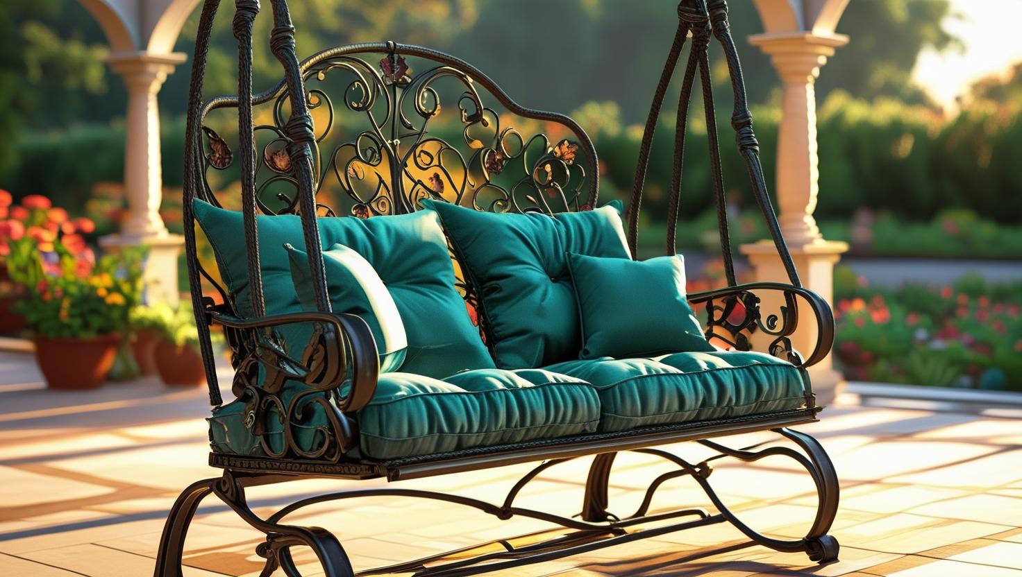 Iron swing chairs with elegant craftsmanship, ideal for modern and classic interiors.