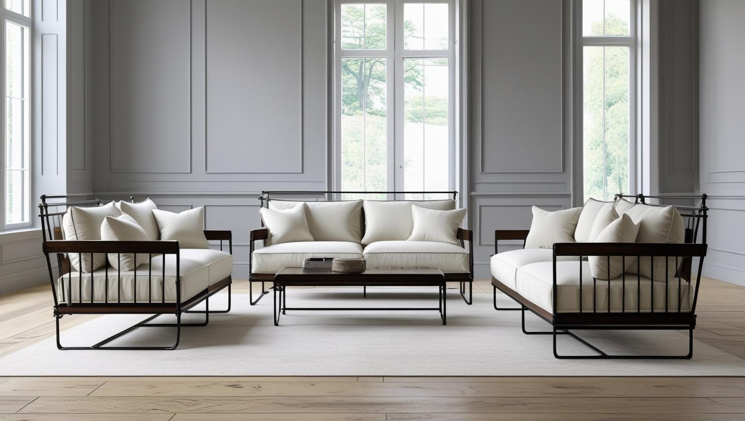 Iron sofa sets with elegant craftsmanship, ideal for modern and classic interiors.